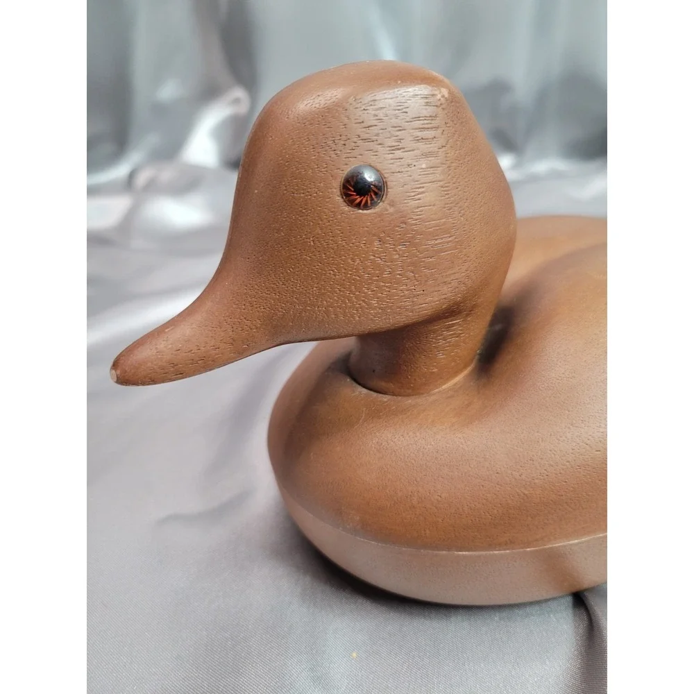 Vintage Avon Wooden Duck Trinket Box Storage Caddy w/ Flocked Interior 1980s